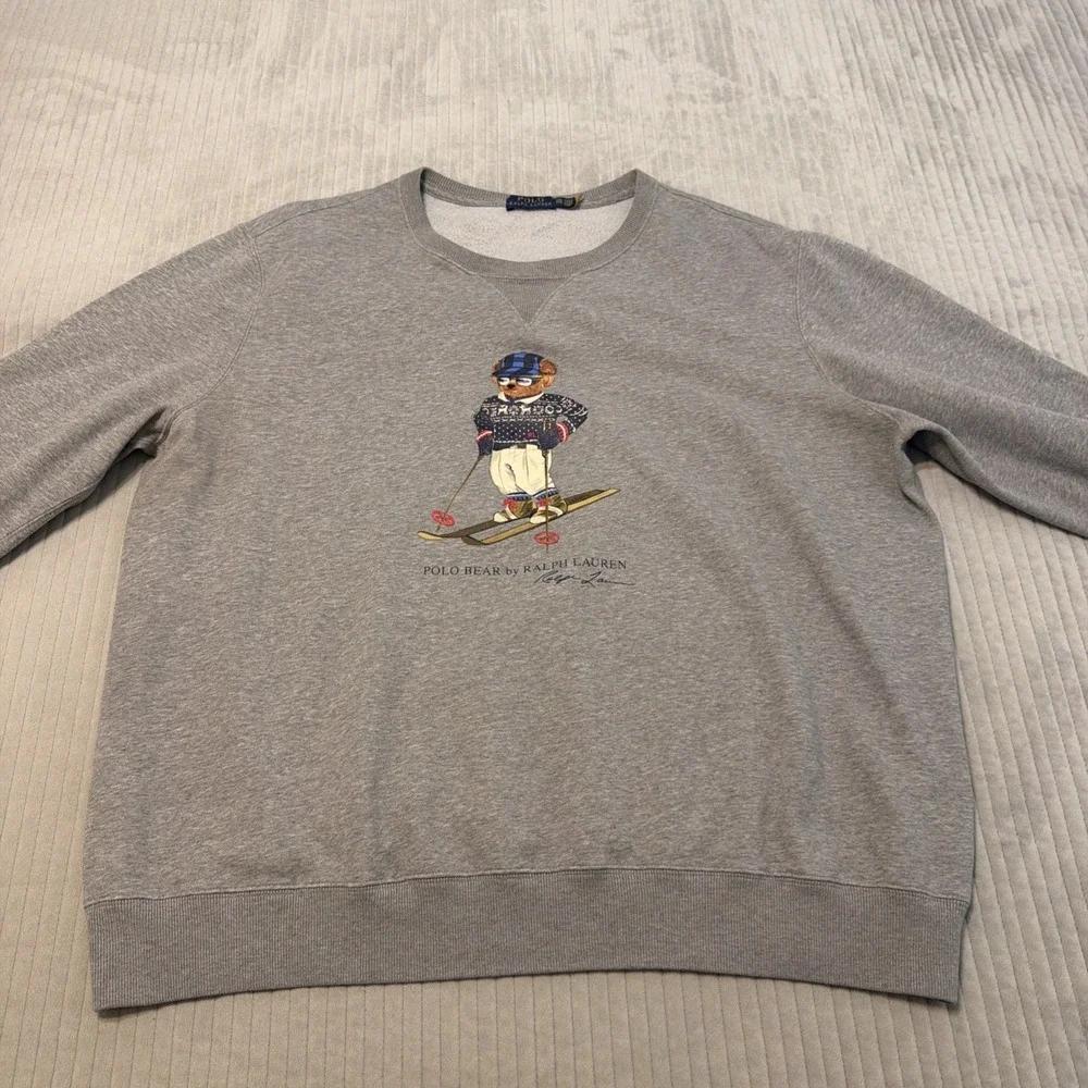 Polo Ralph Lauren Men's 2XL Gray Crewneck Pullover Polo Bear Ski Sweatshirt